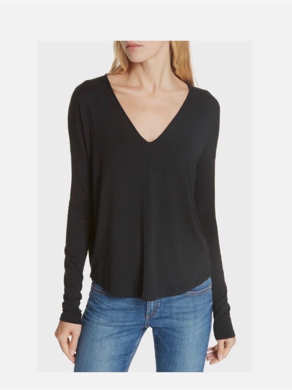 Rag & Bone Women’s Black V-Neck Long Sleeve V Neck Hudson Top Small